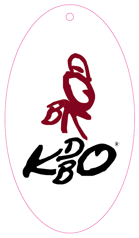 bedrukte label Hangtag speciale vorm ovaal 37x65 mm met logo in zwart en rood bedrukt