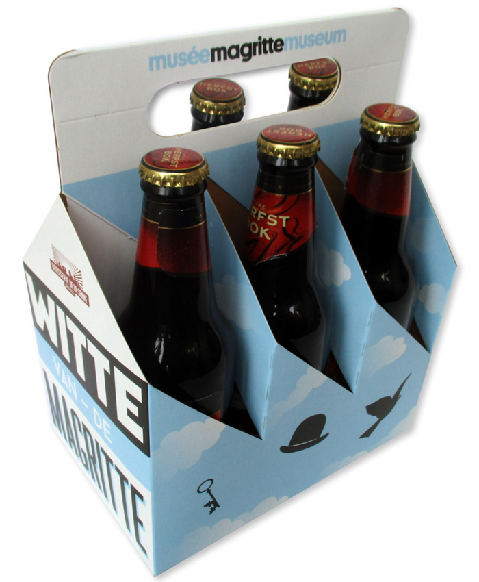 houder met handvat 6-pack bier flesjes longneck opdruk in full color met logo