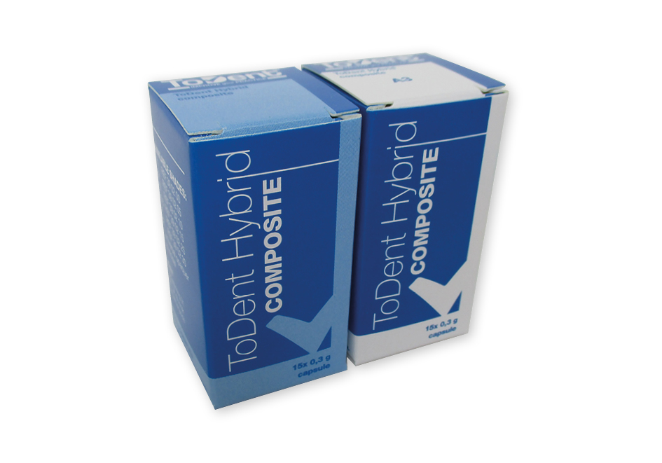 Bedrukt doosje voor dental product composiet vulling met 2 klepjes 32x32x60 mm