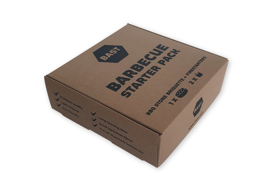 kraft Doosje bedrukt voor starter pack barbeque pakket met vaste klep 150x150x50 mm