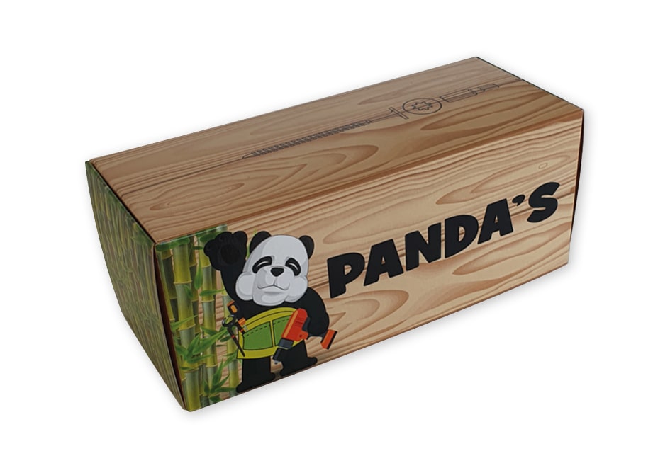 bedrukt doosje met panda full color met vaste klep 200x80x80 mm