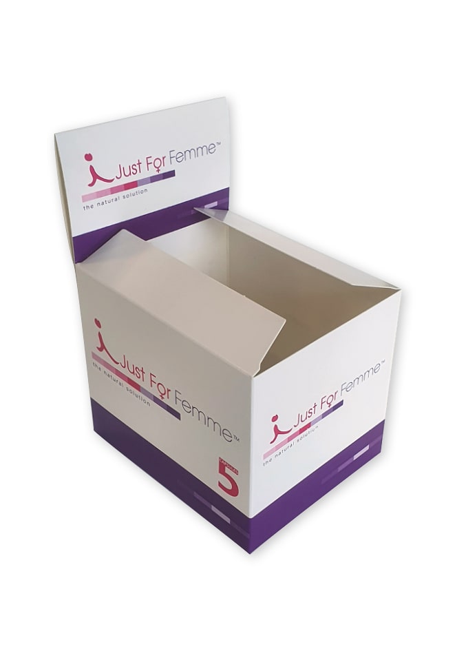 Displaydoos toonbank display bedrukt in full color voor medicijn doosje met autolock 105x105x128 mm