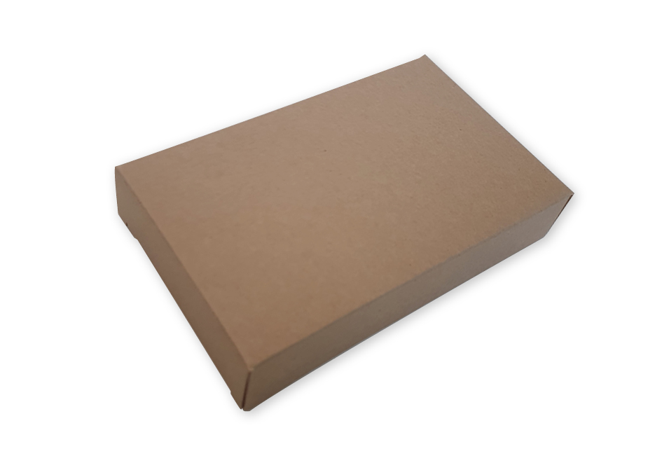 blanco doosje met 2 klepjes van bruin kraftkarton kan bedrukt worden 151x94x29 mm