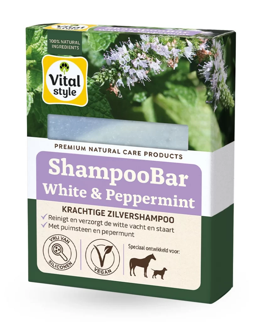 Doosje bedrukt in full color met logo voor shampoo bar voor honden, dieren met 2 klepjes en venster 80 x 26 x 105 mm
